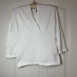 ISAD White V-Neck Sweater with Textured Knit And Hood